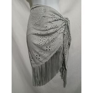 Carapace One Size Gray Cut Out Boho Fringe Shawl Bathing Suit Cover Up